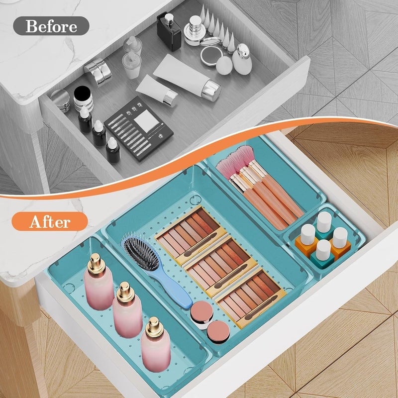 SpaceHacks 25 PCS Plastic Drawer Organizer Set, 4-Size Versatile Organizer Trays & storage Bins for Makeup, Jewelry, and Gadgets in Bathroom, Bedroom and Office, Sea Blue - Image 4